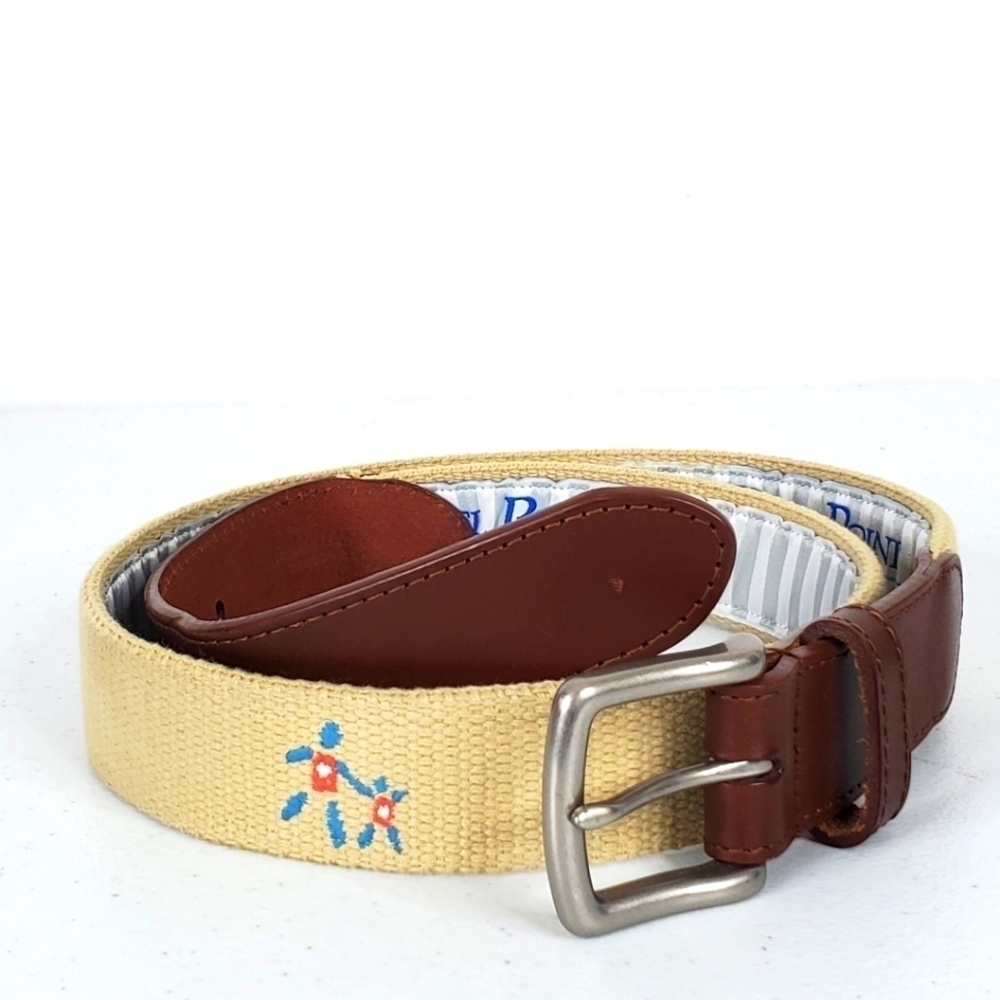 Reel Point Shelter Island Leather and Canvas Belt Size 36 Brass Buckle USA Made